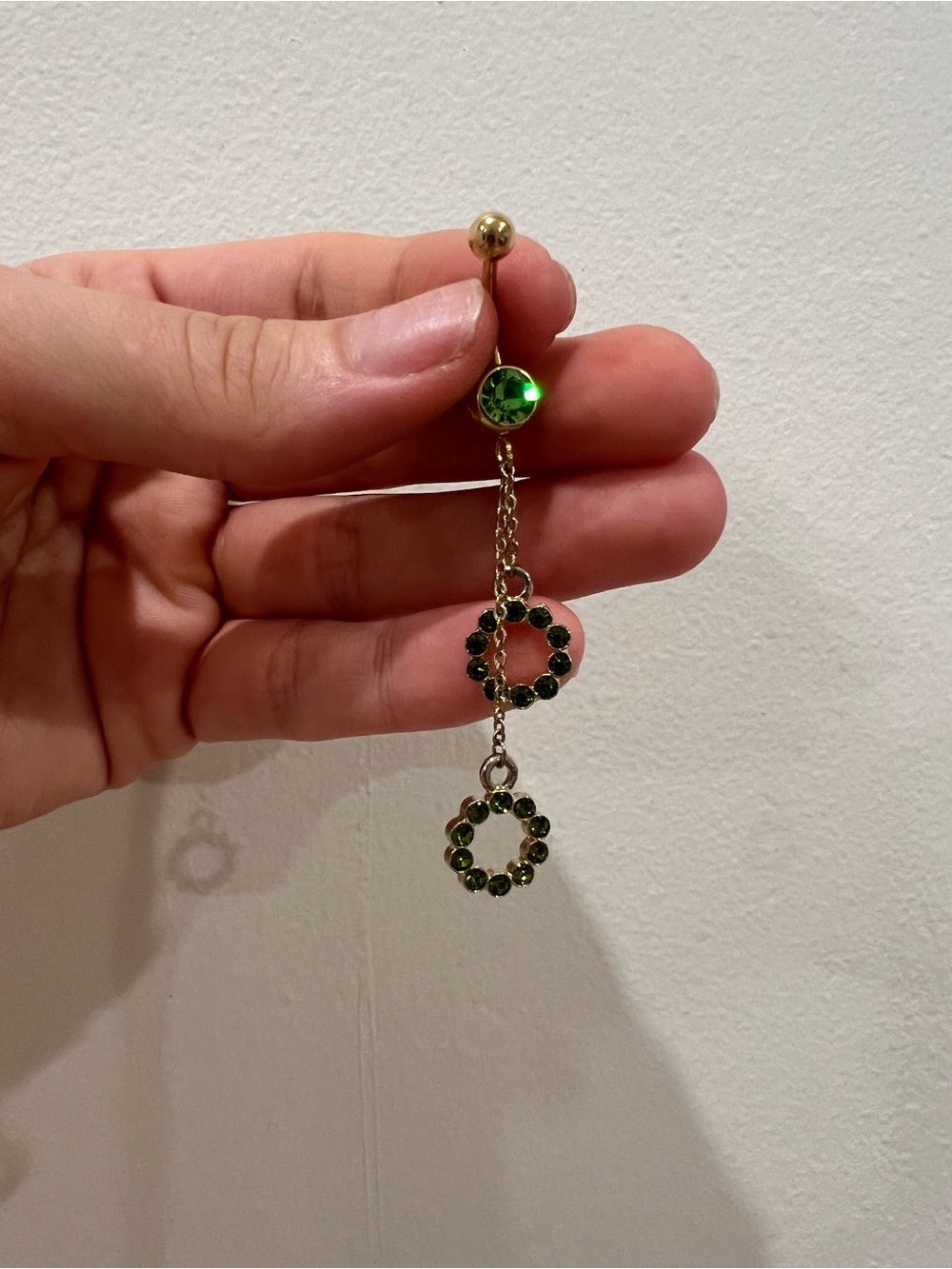 Green Crystal Double Circle Drop Belly Ring